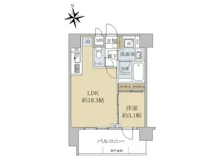ダイナシティ上本町(1LDK/7階)の間取り写真