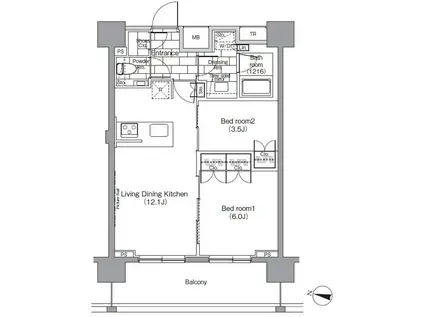 パークハビオ恵比寿(2LDK/14階)の間取り写真