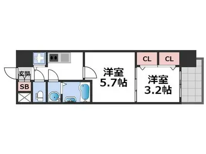 S-RESIDENCE日本橋QUALIER(2K/6階)の間取り写真