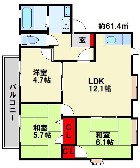 フレグランス学園台 B(3LDK/2階)の間取り写真