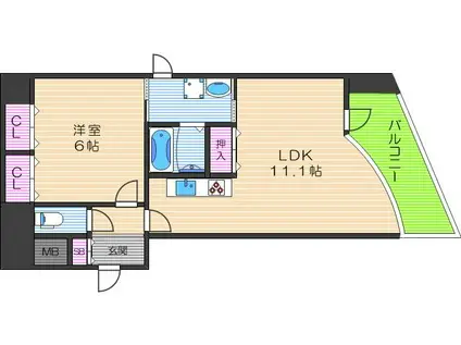 S-RESIDENCE 学園坂(1LDK/13階)の間取り写真