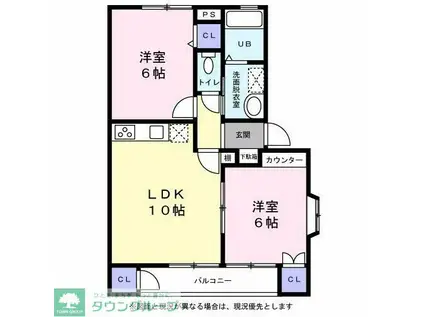 シティハイツなの花 B棟(2LDK/2階)の間取り写真