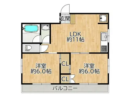 東京マンション 手50(2LDK/3階)の間取り写真