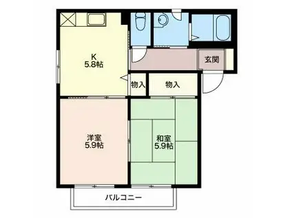 グリーンハウス(2K/2階)の間取り写真