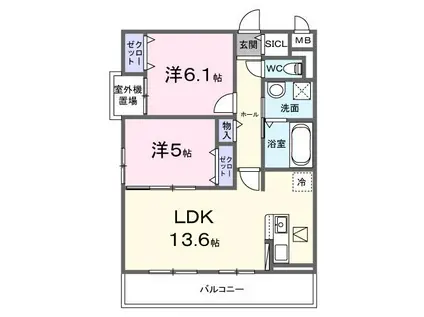 ティリア コート(2LDK/1階)の間取り写真