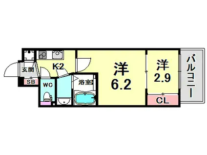 アドバンス三宮ラシュレ(2K/5階)の間取り写真