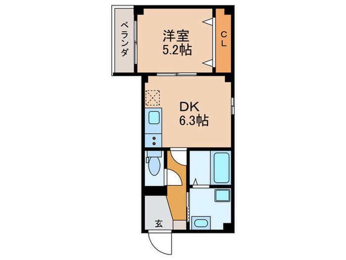 GARDENIA天王寺南(1DK/3階)の間取り写真