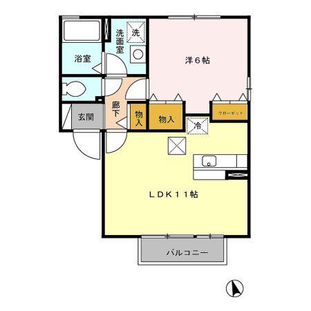 リュエルAB(1LDK/1階)の間取り写真