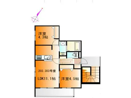 CLAIR KAWASAKI(2LDK/3階)の間取り写真