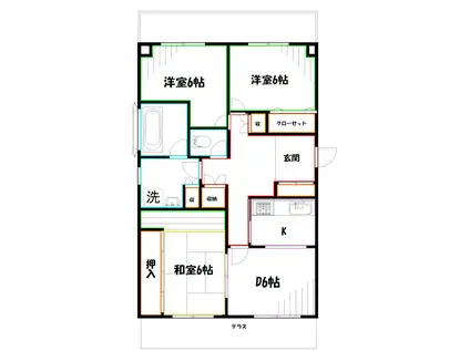 プチヴィラージュ・新井(3DK/1階)の間取り写真