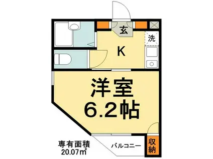 パルコート(1K/3階)の間取り写真