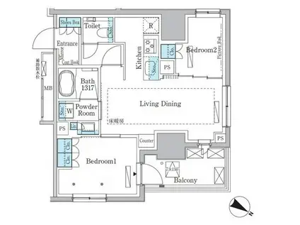 ラテスト白金台(2LDK/9階)の間取り写真