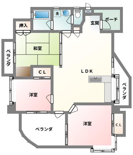 サンハイツ松山(3LDK/5階)の間取り写真