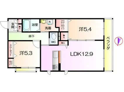 ソラーナ三国ヶ丘(2LDK/3階)の間取り写真