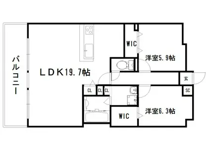 CASA LOTUS(2LDK/4階)の間取り写真