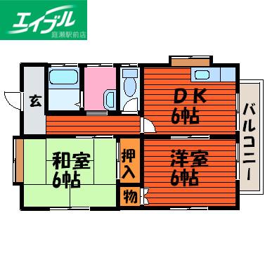 サンシティーB(2DK/2階)の間取り写真