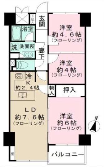 ハイホーム市ヶ谷(3LDK/7階)の間取り写真
