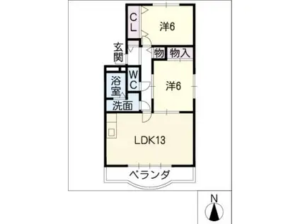 サニーハイツ戸崎(2LDK/1階)の間取り写真