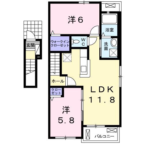 ティファニーII(2LDK/2階)の間取り写真
