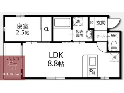 RICO豊中春日(1LDK/3階)の間取り写真