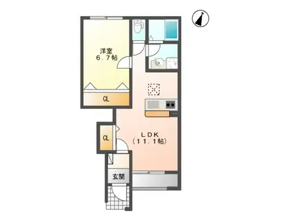 アルモ横塚(1LDK/1階)の間取り写真