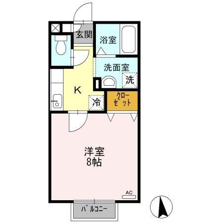 パセオ稲生(1K/2階)の間取り写真
