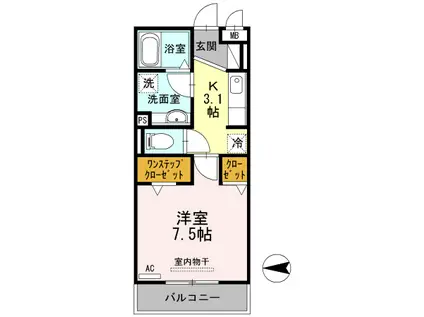 カーサ安倍川(1K/2階)の間取り写真