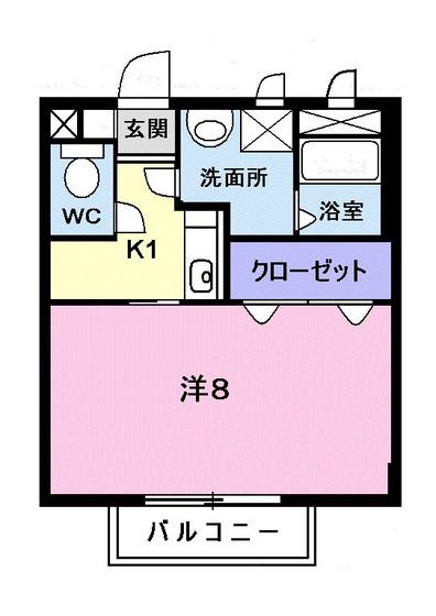 ミレニアムハイツ(1K/2階)の間取り写真