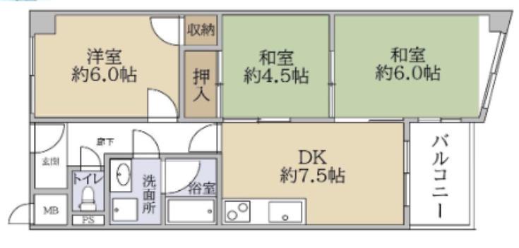 フリーディオ富田林(3DK/2階)の間取り写真