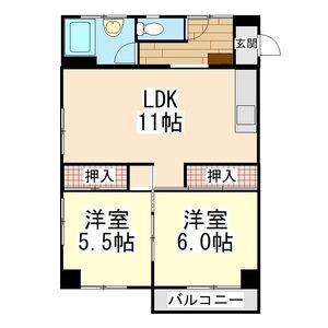 平和第二マンション(2LDK/4階)の間取り写真