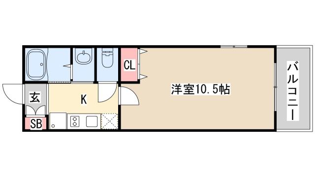 レジディア三宮東(1K/6階)の間取り写真