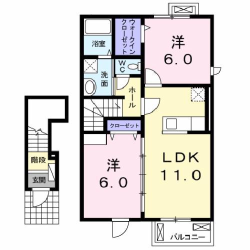 メゾン・メイII(2LDK/2階)の間取り写真