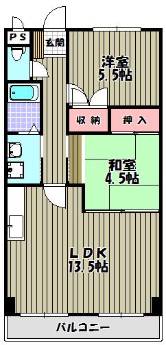 グミヒルズ(2LDK/4階)の間取り写真