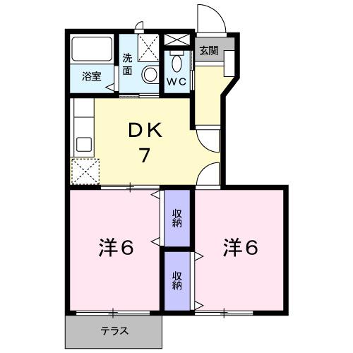 メゾン・アヴェニールB(2DK/1階)の間取り写真