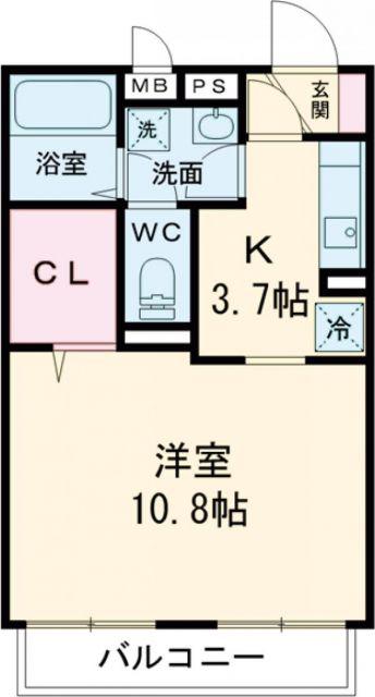 パークハイム長宮II(1K/1階)の間取り写真