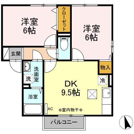 オンディーヌ(2DK/1階)の間取り写真