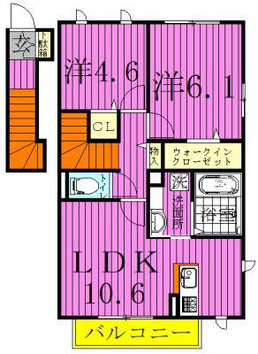 芳葉ハウス(2LDK/2階)の間取り写真