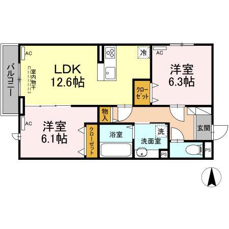 セレスティア南烏山(2LDK/3階)の間取り写真