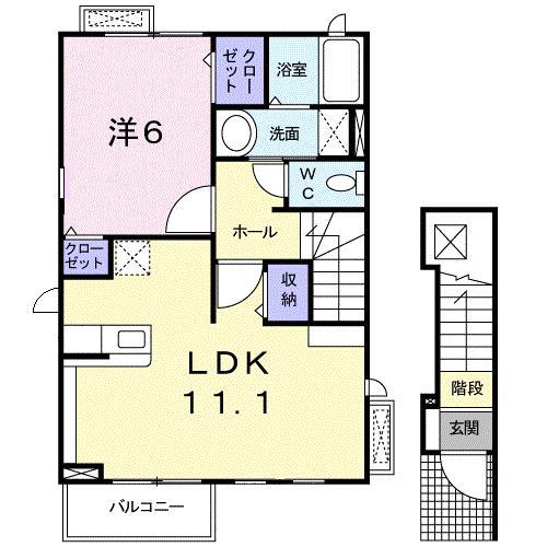 メゾンソレイユII(1LDK/2階)の間取り写真