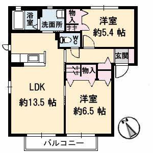 ラ・パルテール福田 五番館(2LDK/2階)の間取り写真