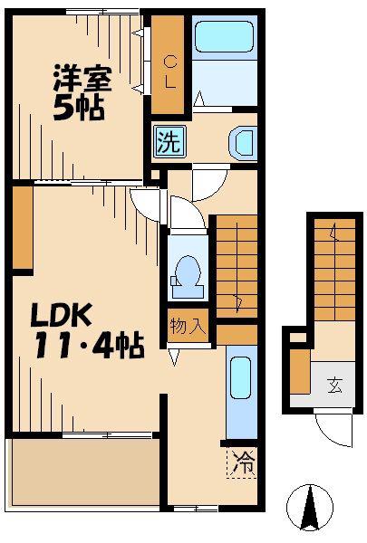 ピアチェヴォーレ(1LDK/2階)の間取り写真