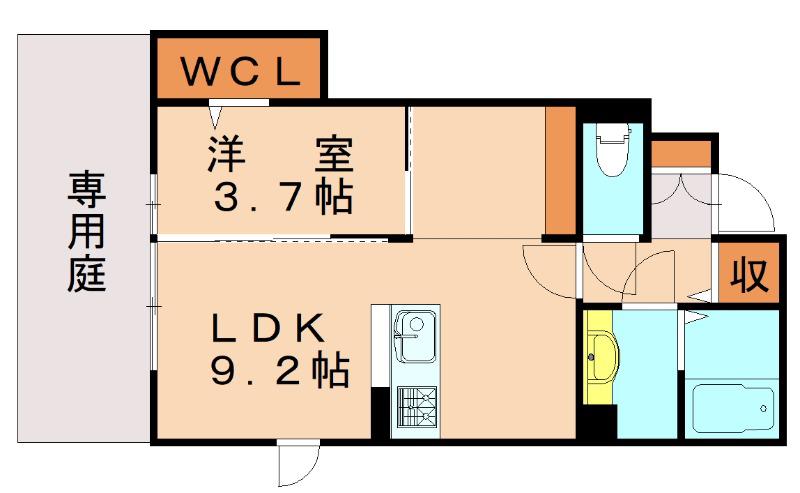 ヴィルヌーブ相坂 B棟(1SLDK/1階)の間取り写真