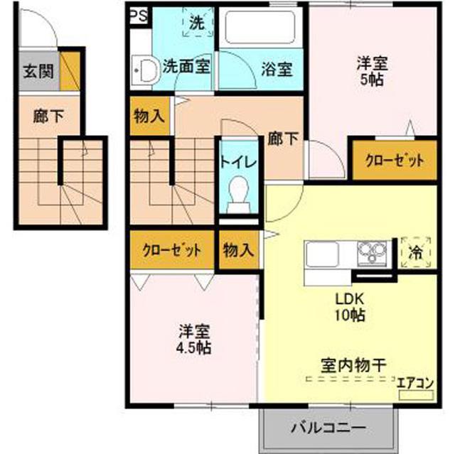 アヴィランス(2LDK/2階)の間取り写真
