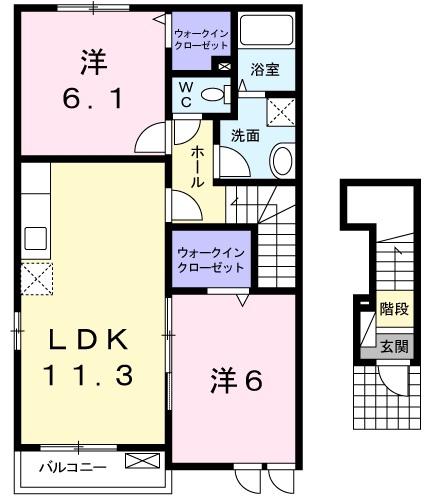 プロムナ-ド道辺A(2LDK/2階)の間取り写真