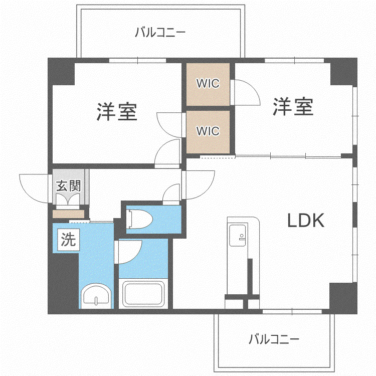 ハイランドスクエア西新(2LDK/5階)の間取り写真
