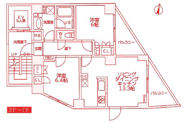 プロスパーレジデンス(2LDK/2階)の間取り写真