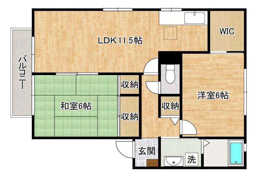 アネシス東大谷II B棟(2LDK/1階)の間取り写真