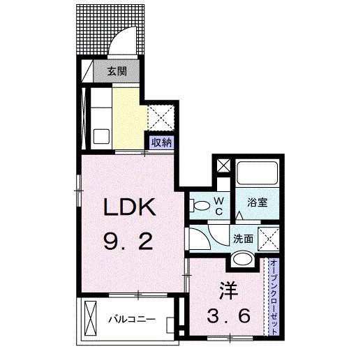 レイクヒル金屋(1LDK/1階)の間取り写真