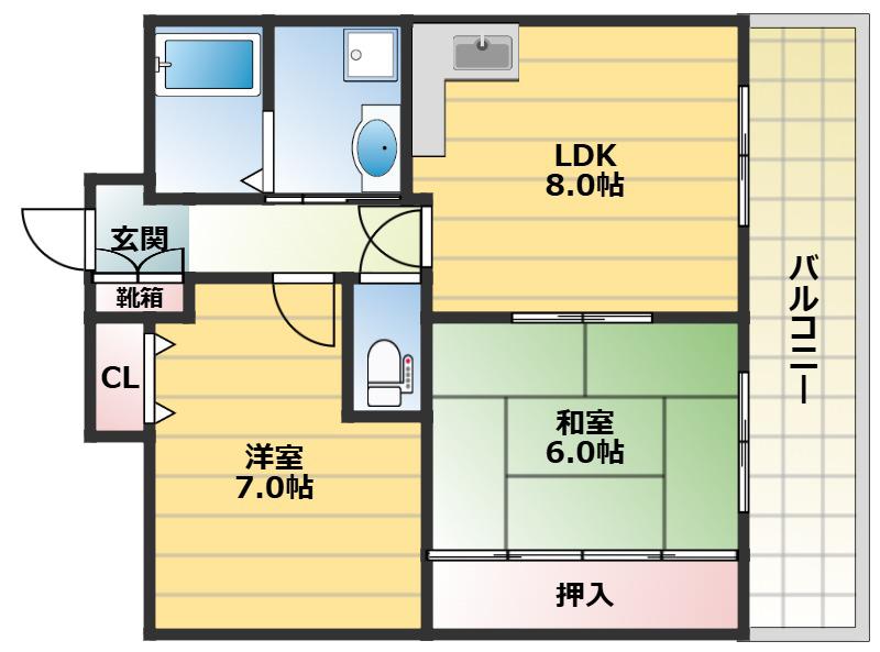 ビエント六甲Ⅱ(2DK/1階)の間取り写真