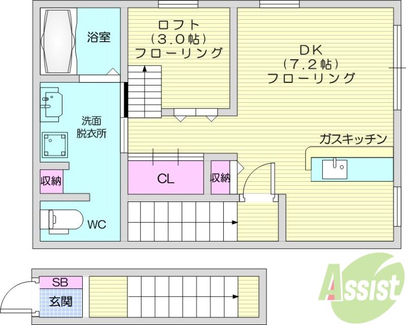 桂ハイツ八幡(1DK/2階)の間取り写真